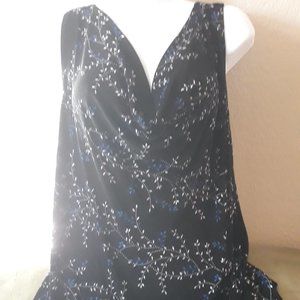 Calison Sleeveless Black &Blue Floral Cowl Neck Blouse Size 2X Plus Size
